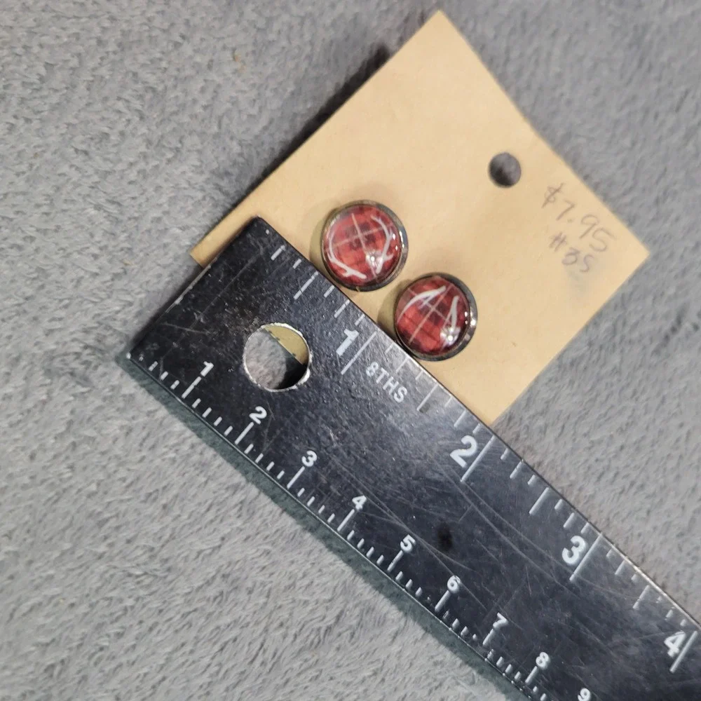 Earrings Womens OS Red‎ Plaid Cabochon Stud Tartan Holiday Cabin Core Buffalo